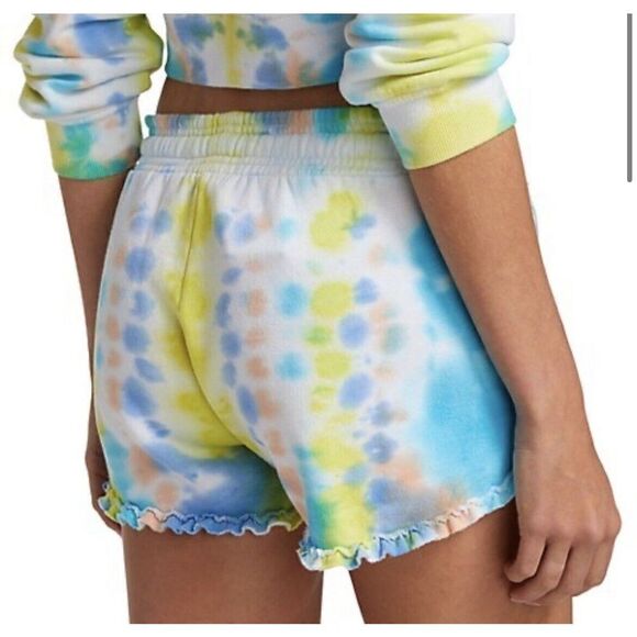 GENERATION LOVE Womens Jay Ruffle Sweat Shorts NEW Blue Multi Tie-Dye Sz Large L - Picture 2 of 12